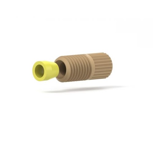 Upchurch Scientific Flangeless Nut/Ferrule Fitting System for 1/8 inch OD Tubing, 1/4-28 Flat-Bottom, Headless Knurl, PEEK/ETFE, Natural/Yellow, Single - XP-348 - Click Image to Close